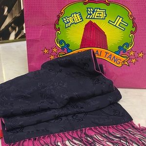 Shanghai Tang pink/navy silk scarf